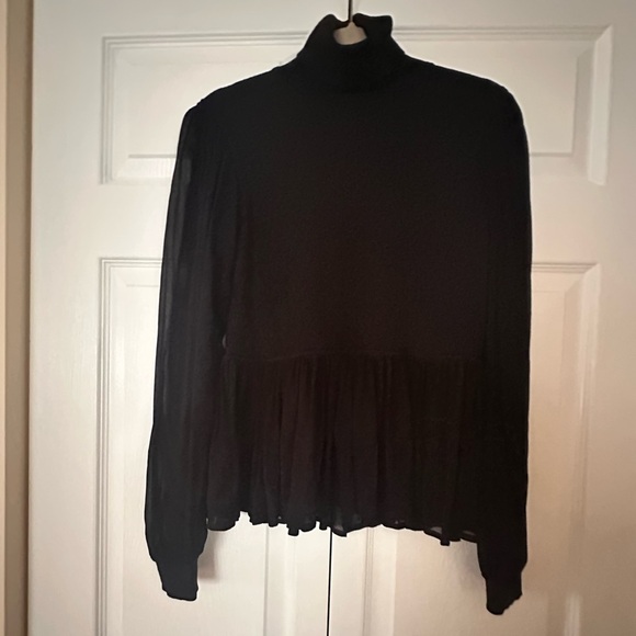 ULLA JOHNSON 
Liana Mix Media Balloon Sleeve Peplum Turtleneck - Picture 6 of 10